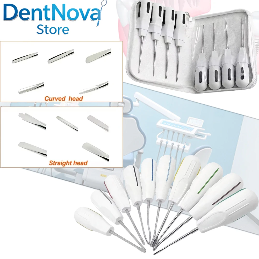Dental Luxating Elevator Set 10Pcs Stainless Steel Root Lift Forceps Curved Handle for Tooth Extraction Kit