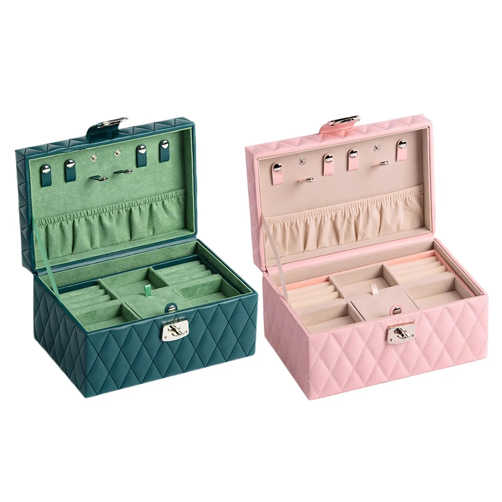 Jewelry Case Large Capacity Practical Earrings Box Double Layers Jewelry Casket for Bedroom Tabletop Apartment Dresser Rings