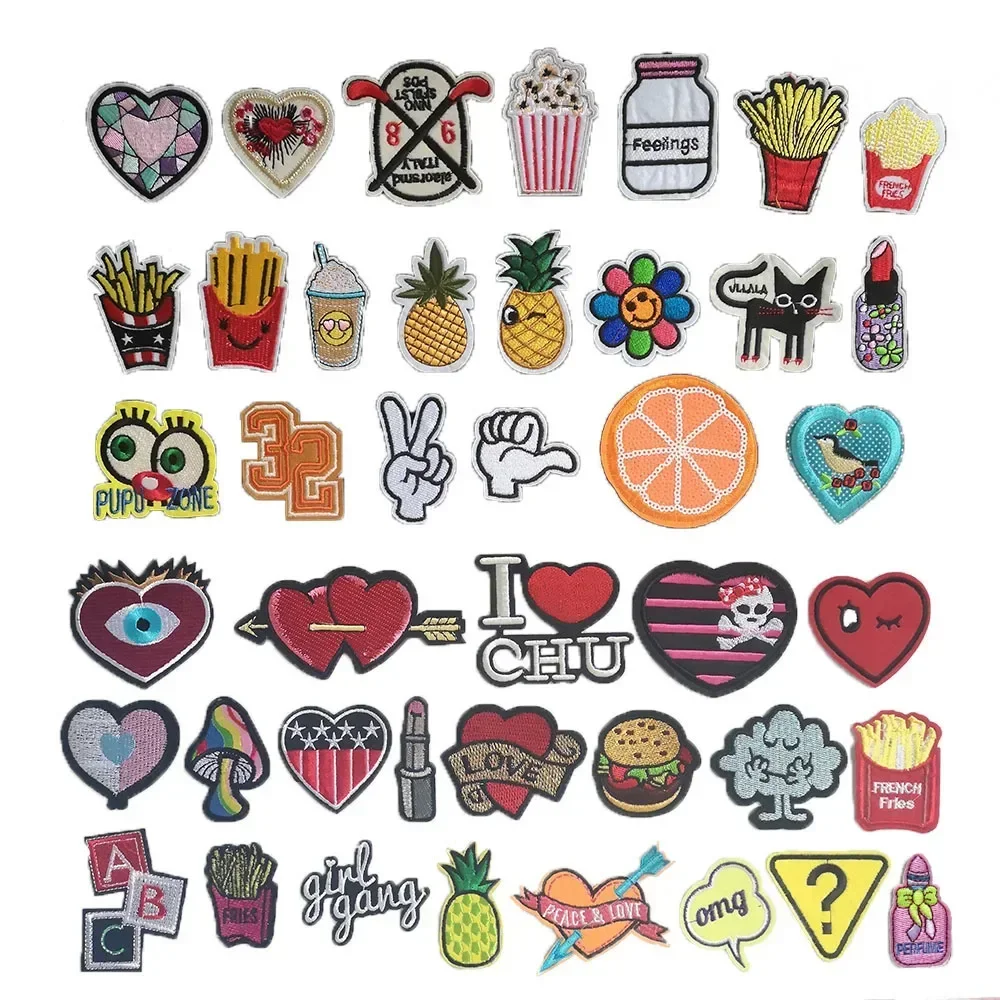 French fries love patch badge embroidery children's jeans jacket can be sewn DIY craft supplies accessories 1PCS for sale