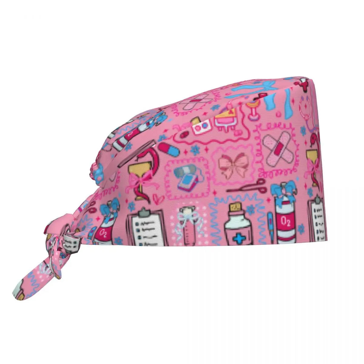 Nurse Hat Cute Nurse Stuff Pattern Working Cap For Unisex Women Novelty Long Hair Work Scrubs Hat Breathable Medical Hat
