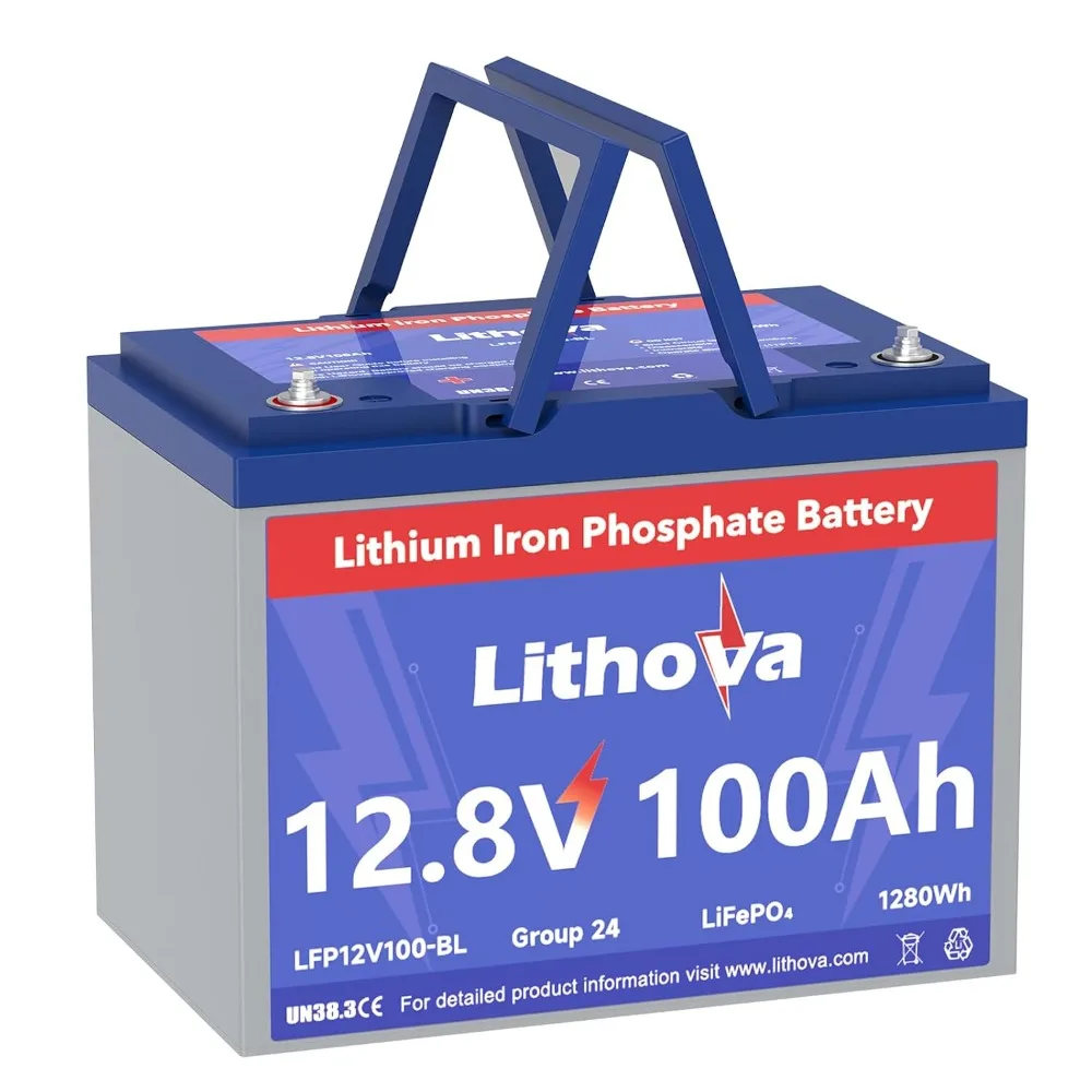 12V 100Ah LiFePO4 Battery, 15K Cycles 1280Wh Deep Cycle Lithium, Group 24 for RV Yacht Camper Solar Marine Trolling Motor,Custom