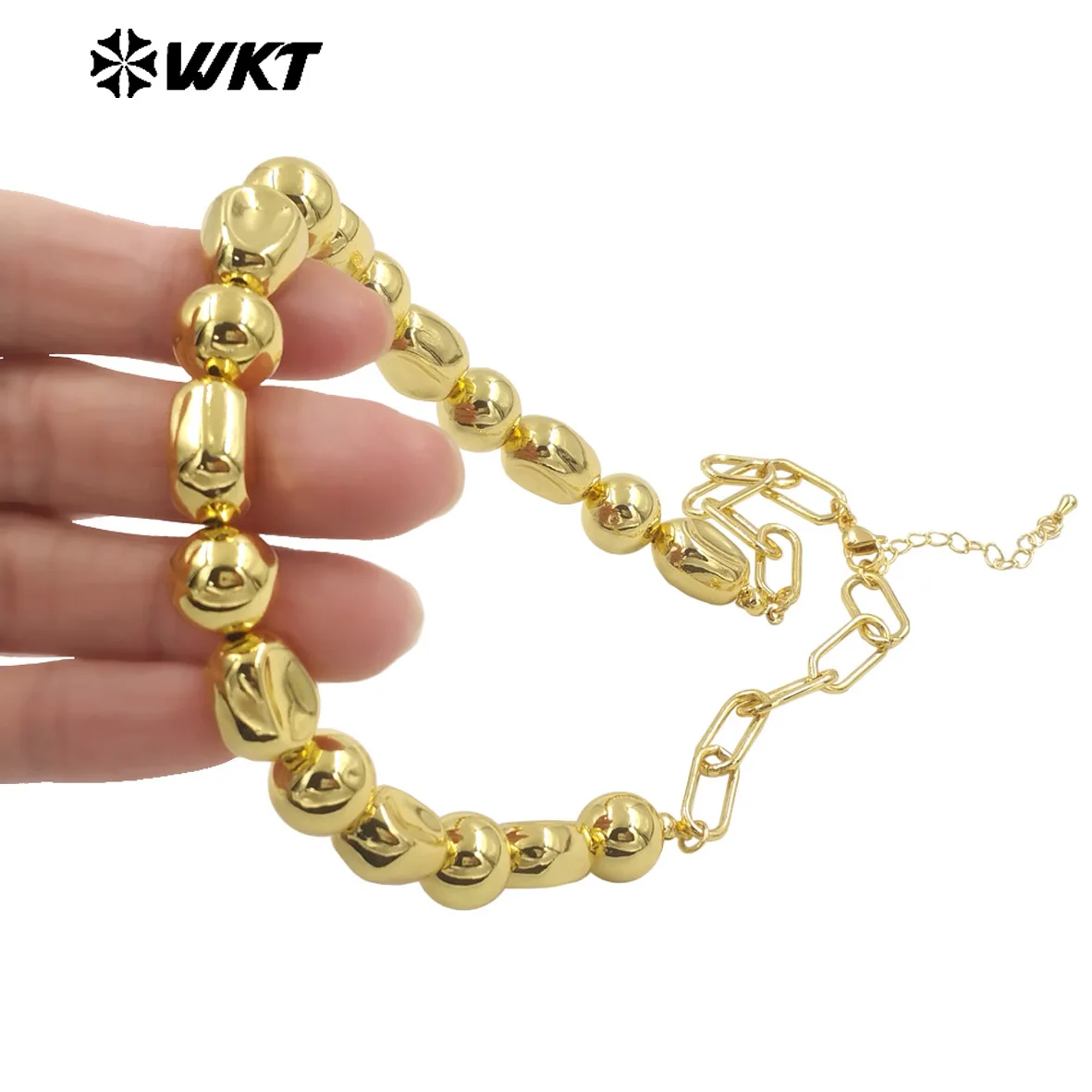 WT-JFN30 Women Autumn&Winter Sweater Fine Accessories Classic Yellow Brass 18K Gold Beads Chain Necklace Sense Of Design