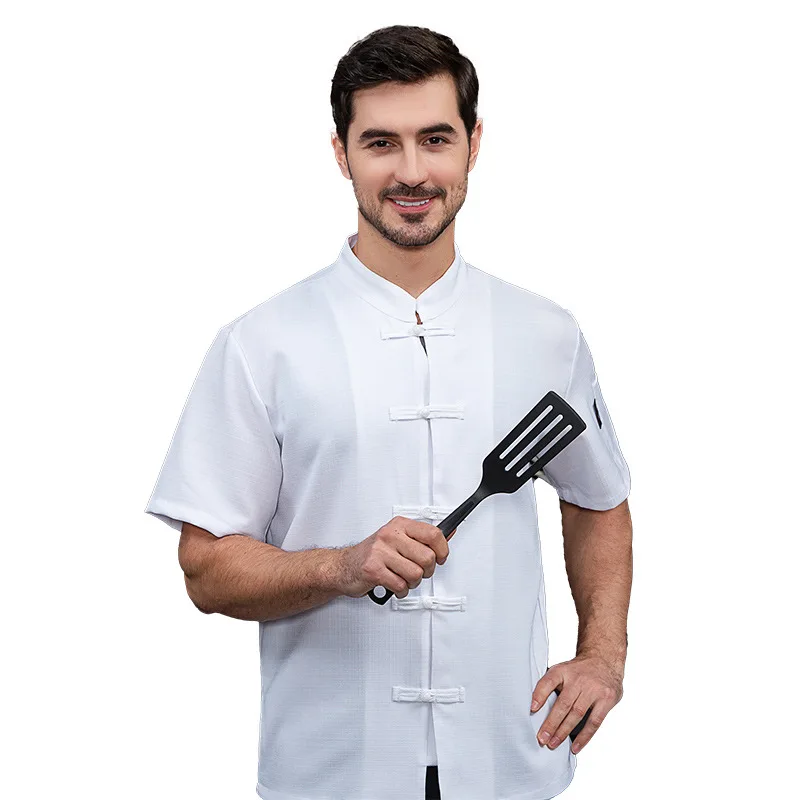 Uniforme de chef chinois en coton et lin, vêtements de travail d'été, restaurant occidental, hôtel, cuisine de cuisson, travail à demi-manches