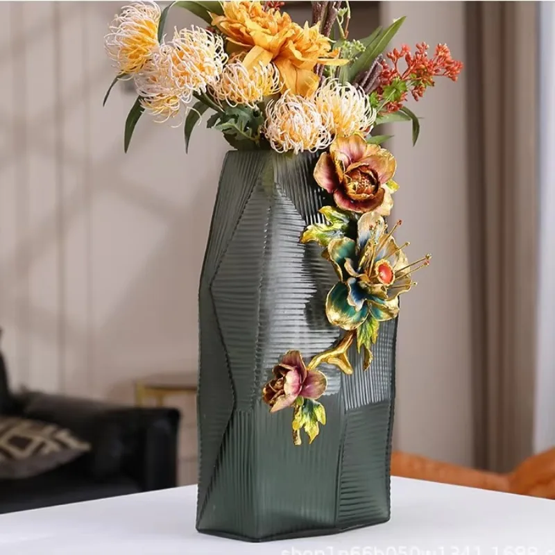 High-grade Gradual Change Glass Vase Modern Simple Living Room Dining Table Flower Arrangement Enamel OrnamentW1