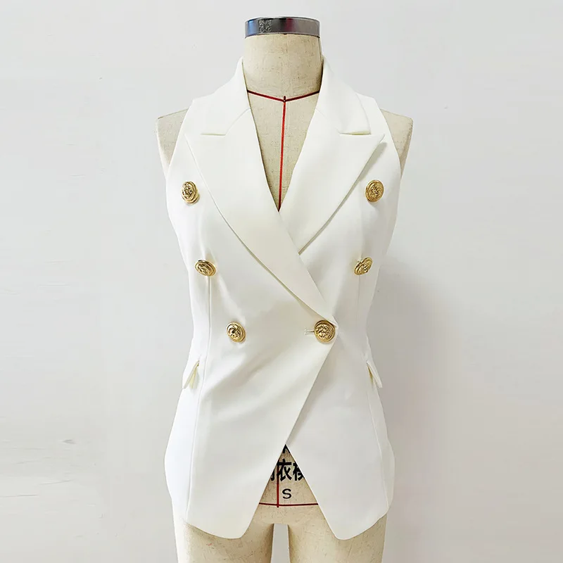 

2022 European And American New Fashion Sleeveless Double-breasted Lion Button Suit Collar Slim Vest Jacket Women