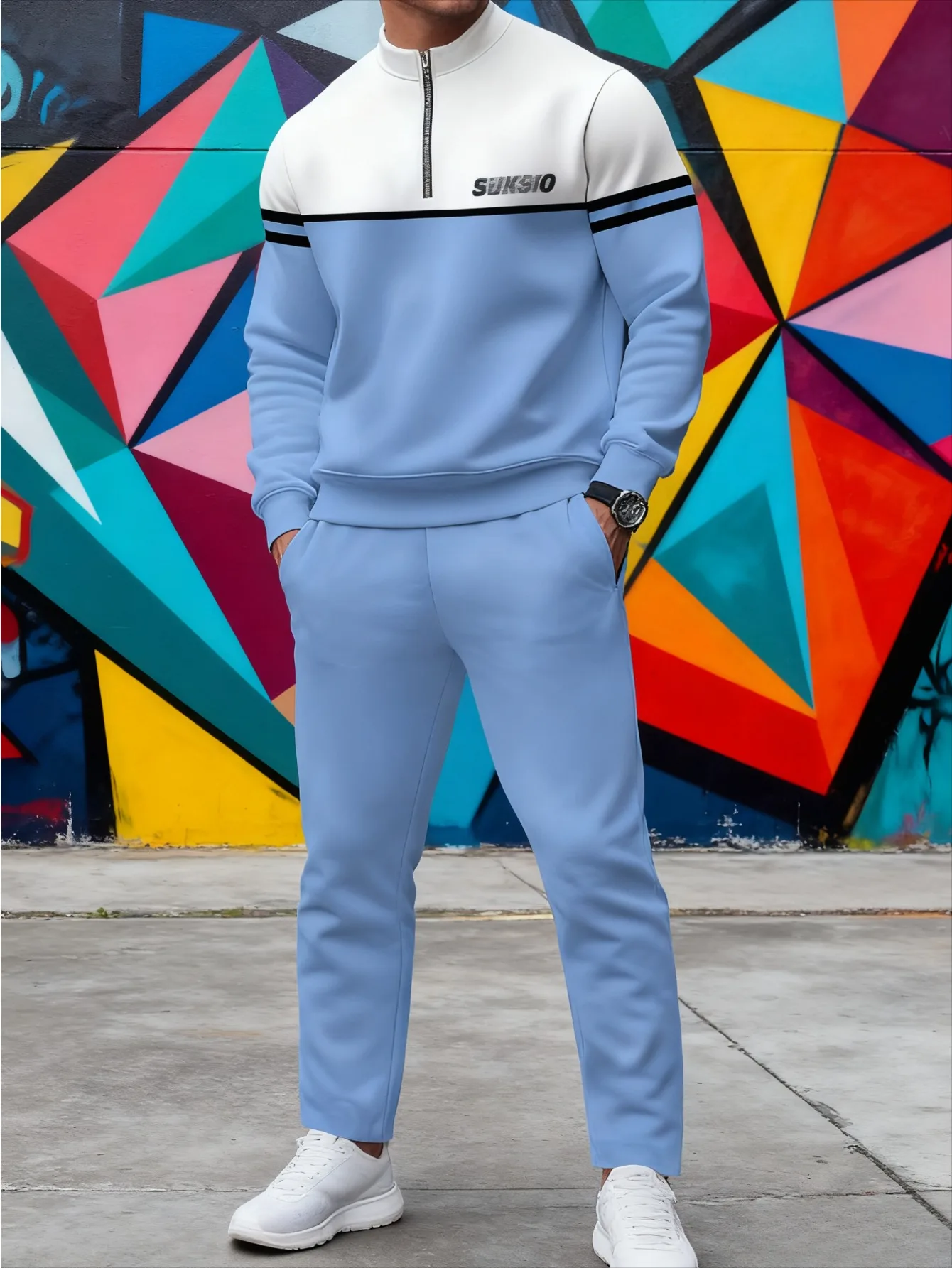 2-piece set, European and American men's fashionable sports long-sleeved top and long pants set