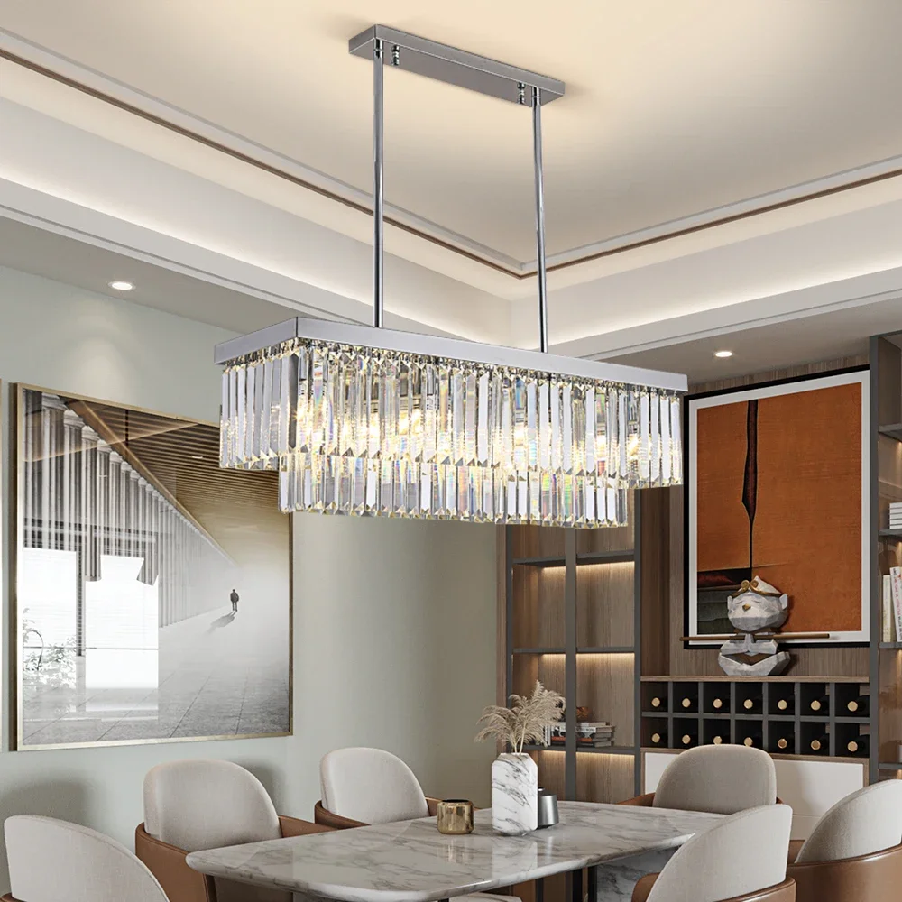 Rectangle Chrome/Gold Chandelier for Living Room Bedroom Led Crystal Chandeliers Kitchen Luxury Hanging Lamp