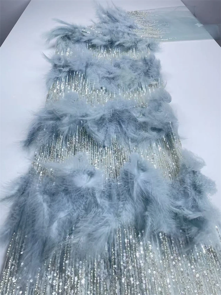 Afrykańska koronka z piór 2025 wysokiej jakości luksusowa ręcznie robiona koronka z cekinami nigeryjska koronka tiulowa materiał na sukienki imprezowe 3D