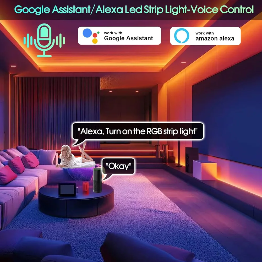10M 20M Tuya WiFi COB RGB+CCT LED Strip 24V Dimmable Dotless Room Light Decor Tape Band RF Touch Remote f Alexa Google Assistant