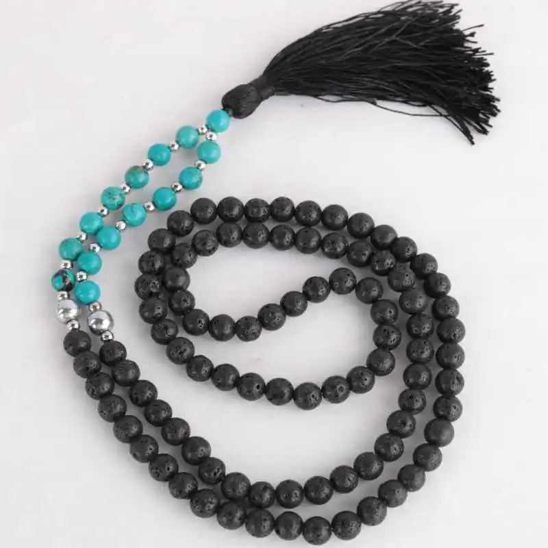 8mm108 natural turquoise bead necklace lava rock Link Eco-Friendly Jewelry Lovers Ethnic Charm Teens Prayer