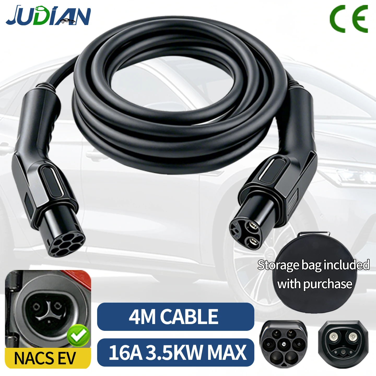 Type 2 to NACS TPC EV Charging Cable 4M IEC62196 1Phase 16A/32A 3.5/7KW for Tesla Model 3 Y S X AC Charging Station
