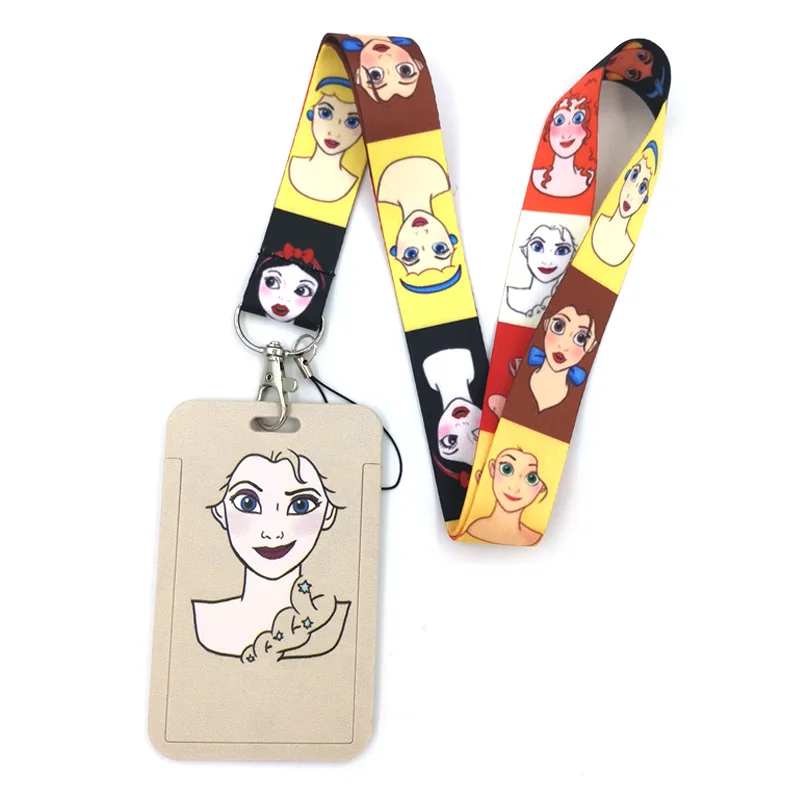 Disney Princess Key lanyard Car KeyChain ID Card Pass Gym Mobile Phone Badge Kids Keys Ring Holder Jewelry Decorations