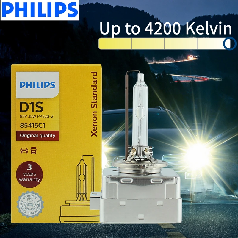 Philips D1S Xenon HID Standard Car Lampada frontale originale 35W 4200K Lampada di aggiornamento sostitutiva lampadina bianca genuina, 1x