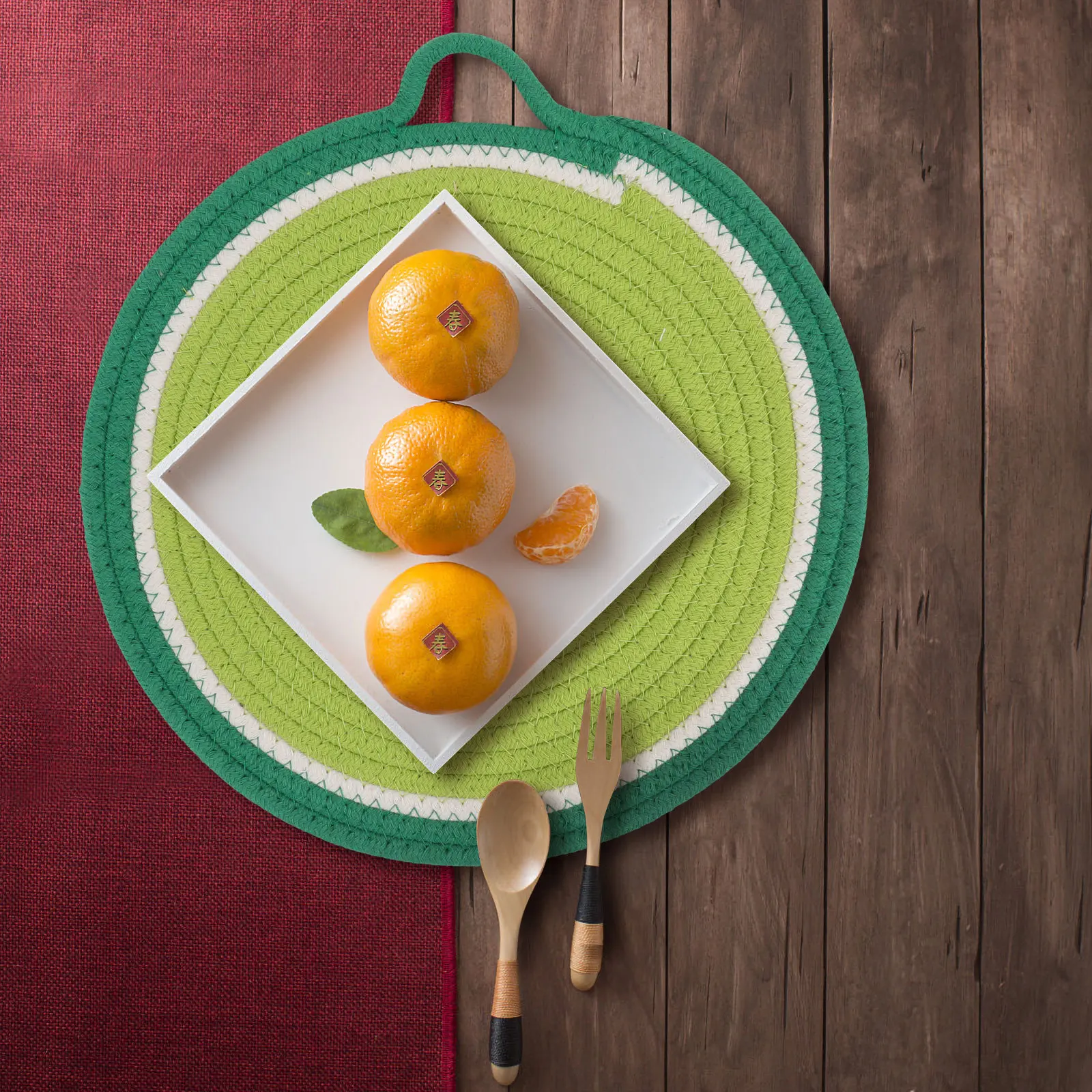 

1Pcs Cotton Braided Placemat Fruit Style Dining Table Accessories Heat Proof Protective Place Mat Decorative Woven Tableware Pad