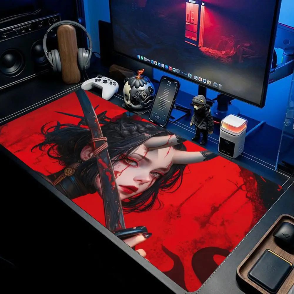 

XXL Japanese Katana Game Mouse Pad Large Anime Red Girl Mousepsf Office Keyboard Pads PC Laptop Non-slip Desk mat Carpet HYBXXC