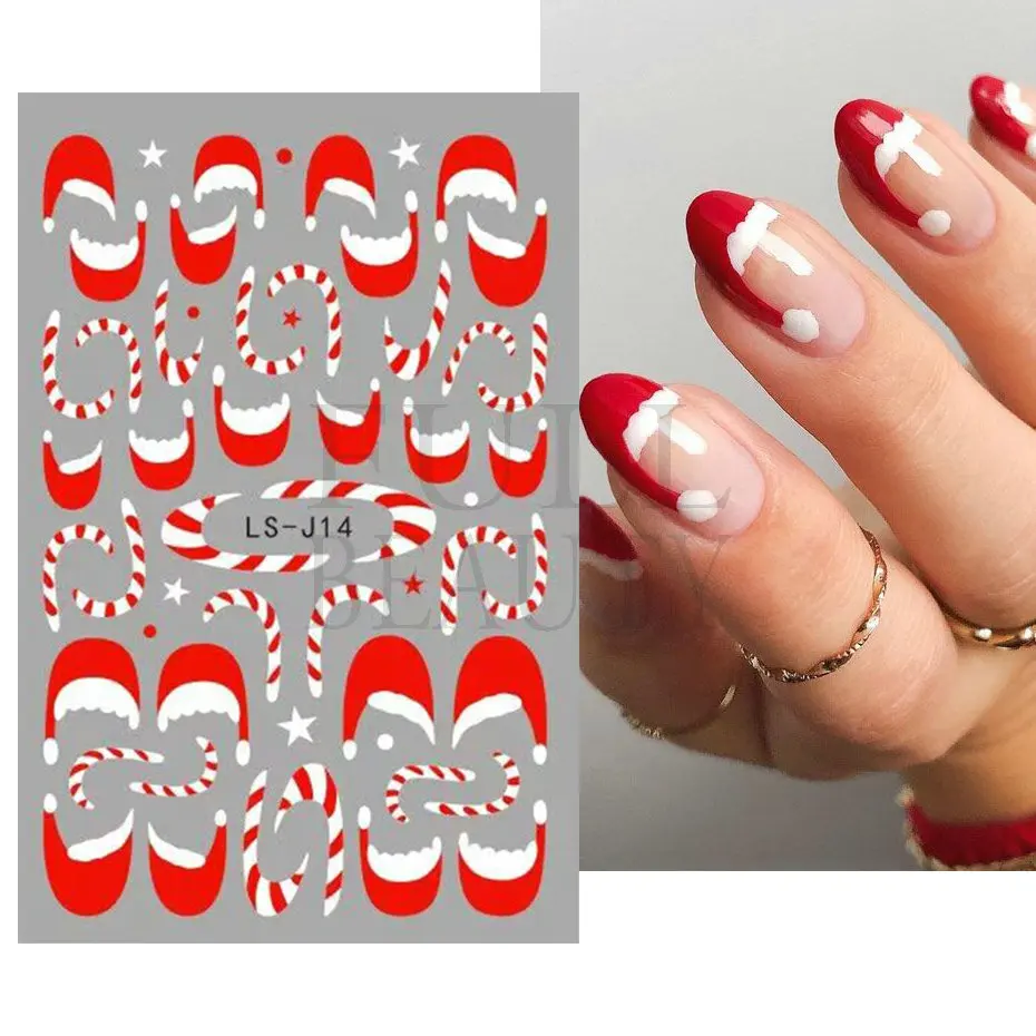 Adesivi per unghie di natale biscotti di pan di zenzero di natale cursori di foglie di agrifoglio inverno Snowy capodanno Santa Candy decalcomanie Manicure LS-J15