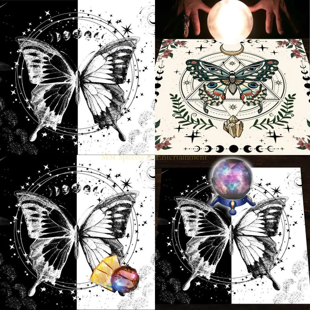 31BE Constellations Tarot Pattern Tablecloth Butterfly Moon Phases Tapestry Board Game Luck Altar Cloth Background Tapestry