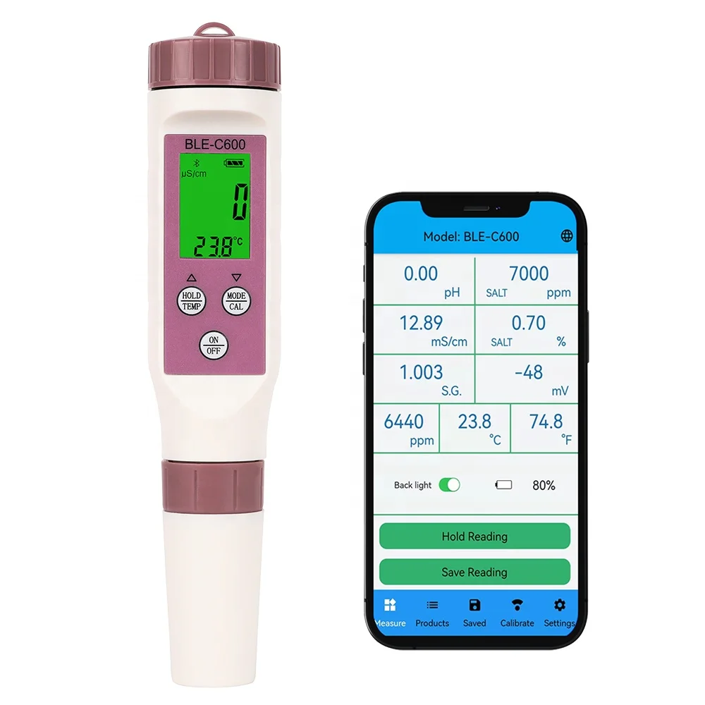 

Ble C600 Water Orp Test Meter 7 in 1 Multiparametro Digital Tds Ec Ph Salinity S.g Orp Temp for Swimming Pool Aquarium