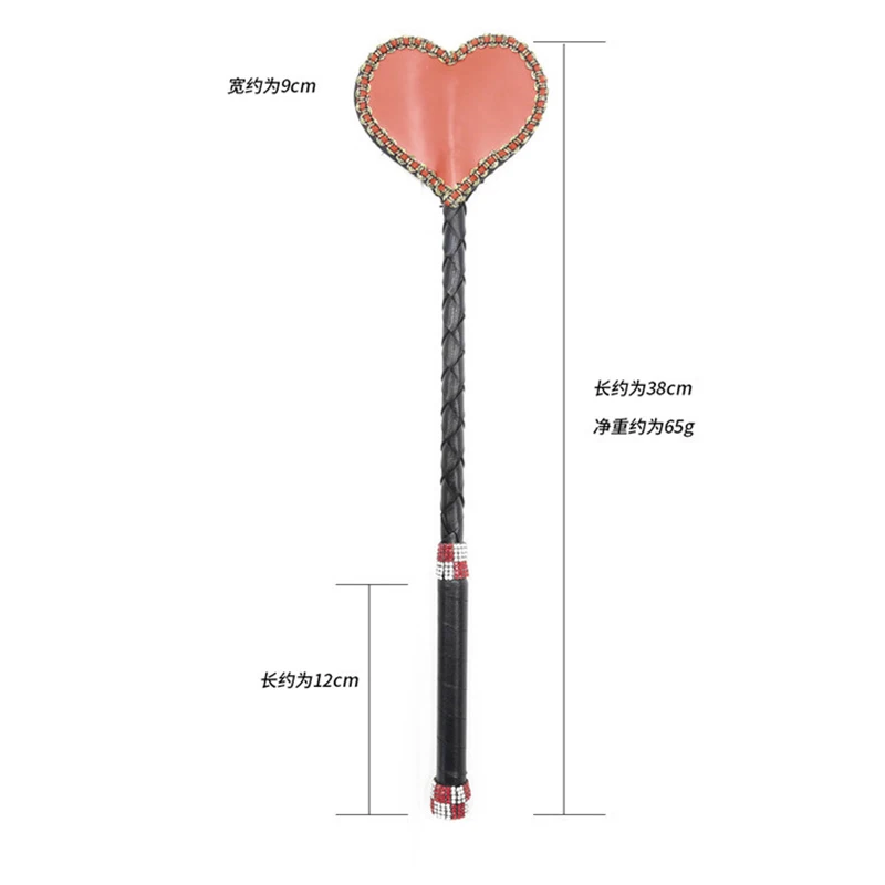 38cm Straight Whip Heart Shaped Leather Whip Flogger Paddle for Horse Training Crop Whip Riding Crops