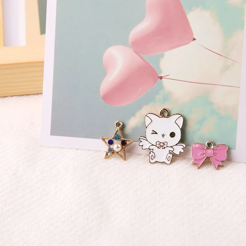 1pcs Diy Jewelry Accessories Dripping Oil Alloy Wings Cat Pentagram Bow Earrings Handmade Material Bracelet Pendant Charms