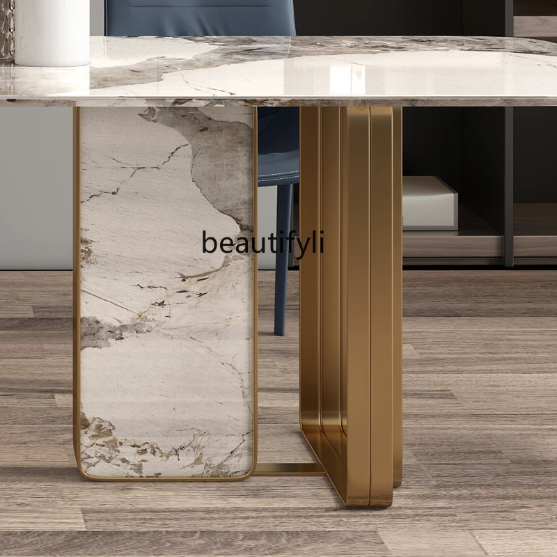 Italian Style Light Luxury Stone Plate Dining Table Nordic Modern Minimalist Living Room Rectangular Marble Dining-Table