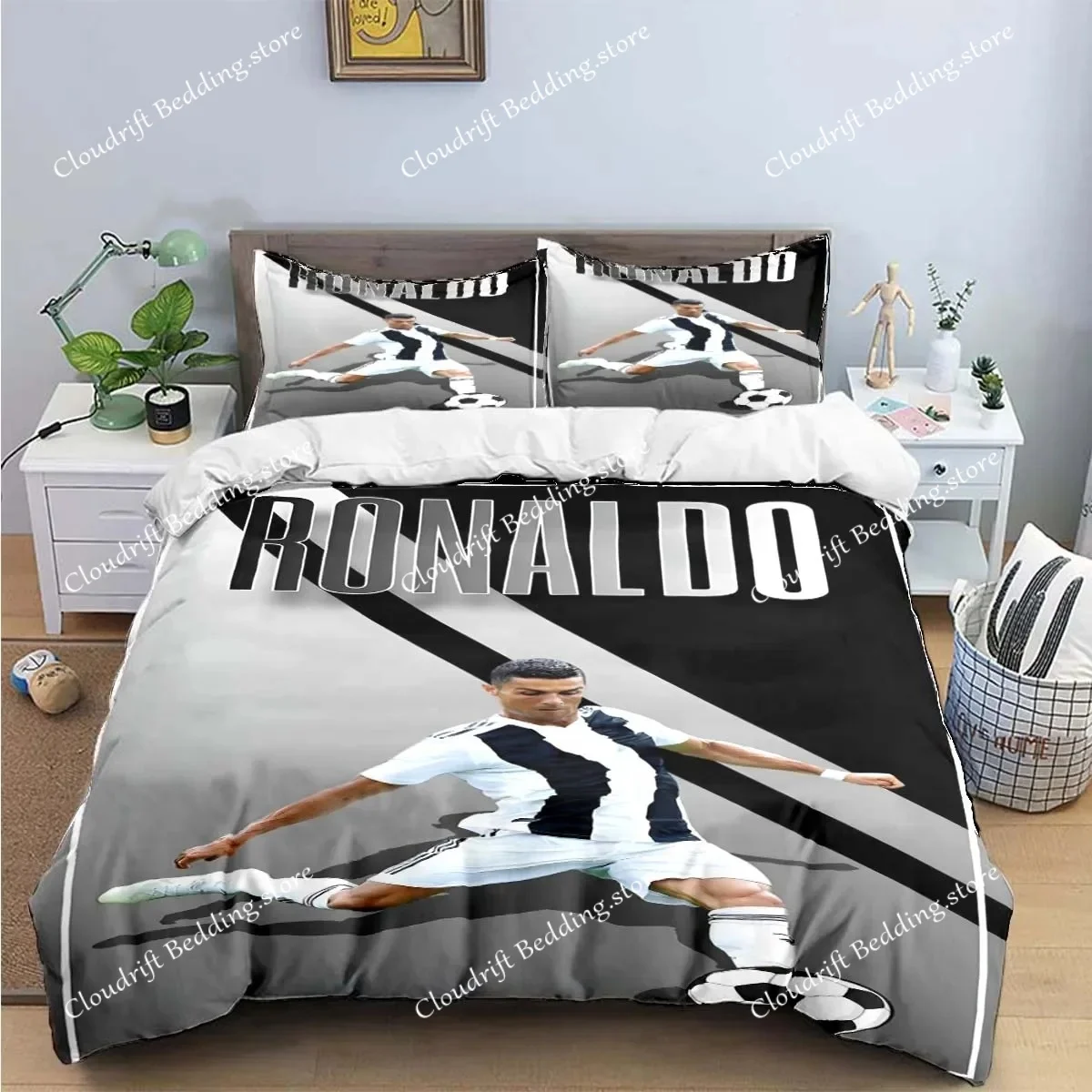 Fashion Football Star M-Messi R-Ronaldo Printing Bedding Set Duvet Cover Comforter Bed  Youth Kids Girl Boys Luxury Gift