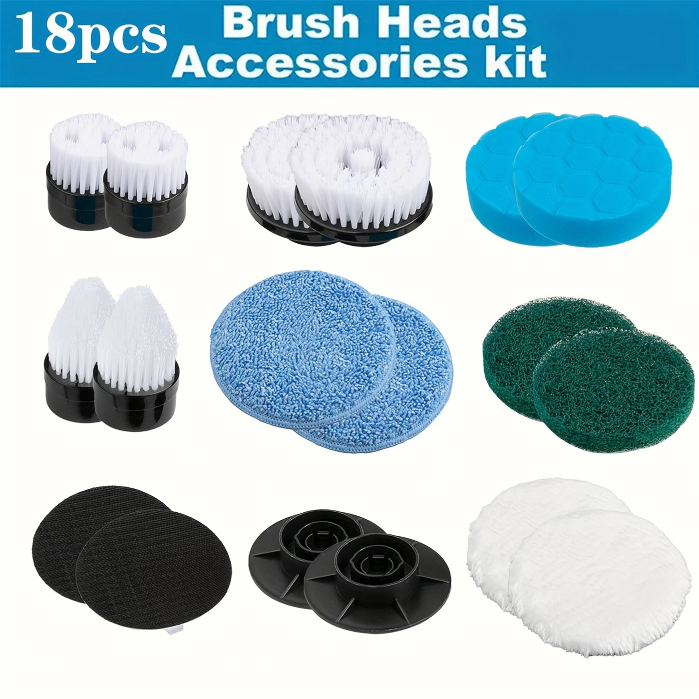18PCS Replaceable Brush Heads Accessory Kit, Suitable for Electric Rotary Scrubbers, Cleaning Accessories, Supplies