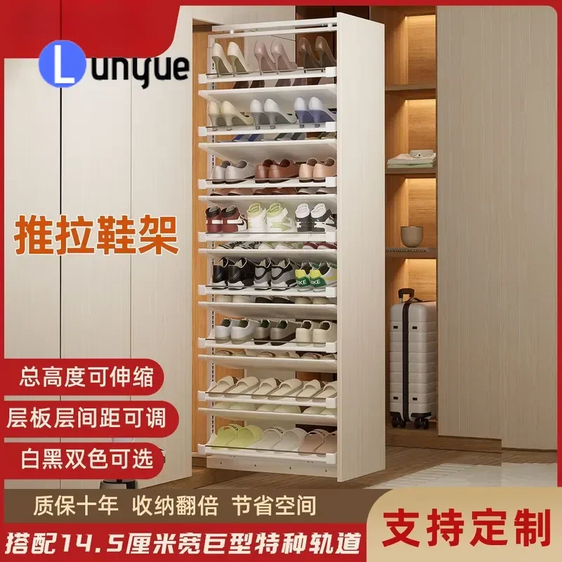 Stainless Steel Pull Out Shoe Rack Multi Layer Large Capacity Built In Storage Cabinet For Household Staircase Space Saving