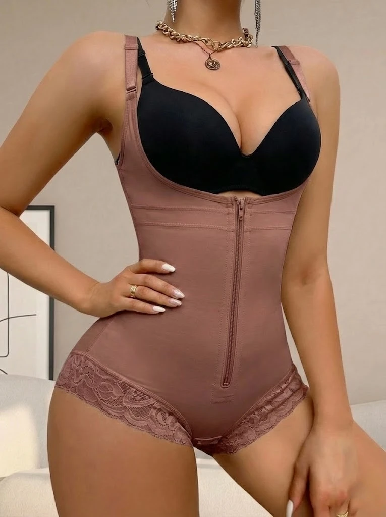 Women's High Compression Shapewear Bodysuit Adjustable Straps Zipper Tummy Control Butt Lifter Waist Trainer