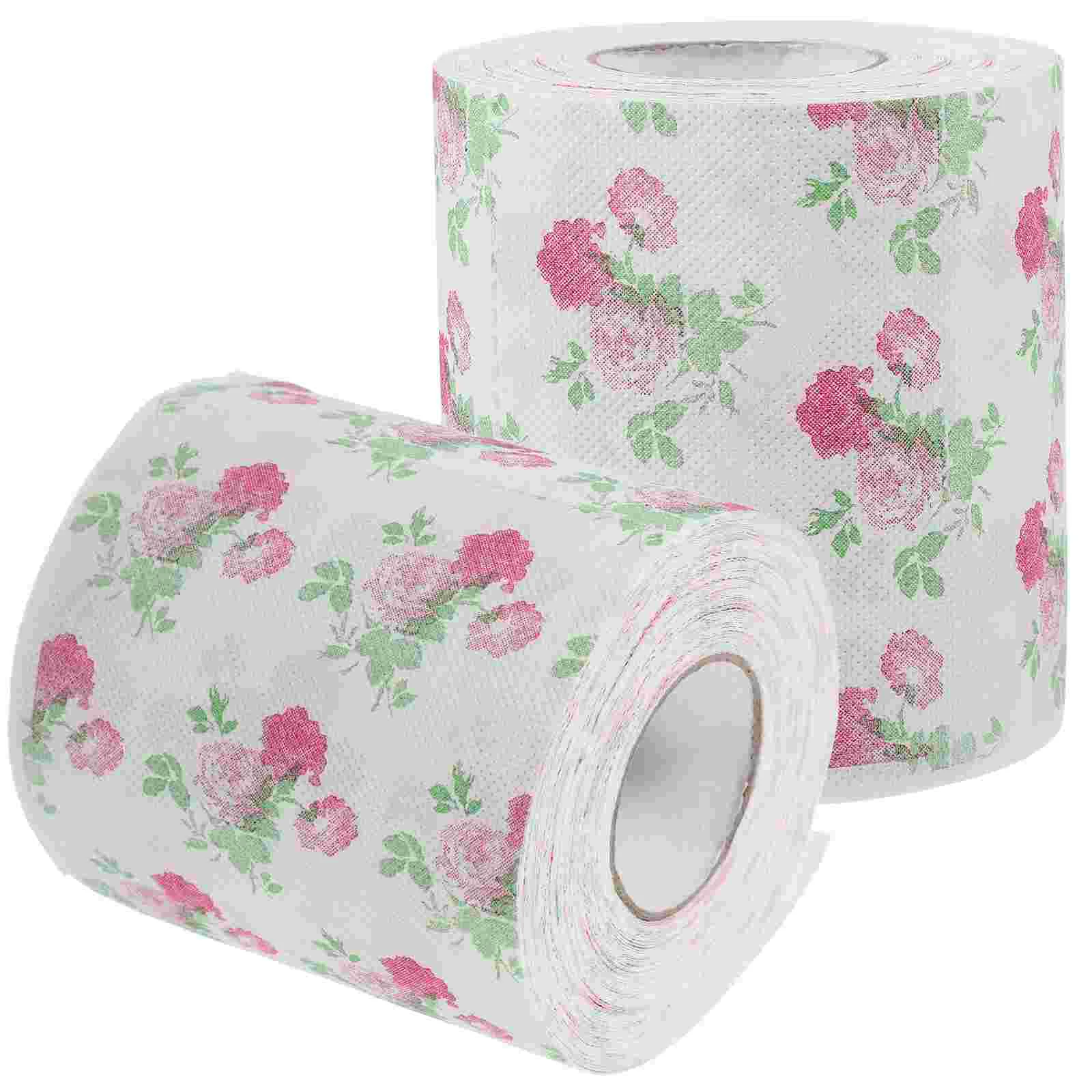 2 rollos de papel higiénico de colores, pañuelos estampados para baño, suministros decorativos, toalla