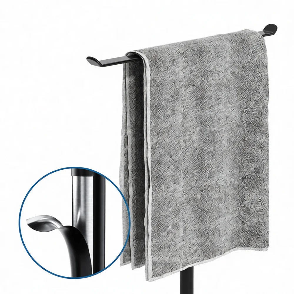 Stainless Steel T Shaped Towel Holder Modern Desktop Stand No Drill Bathroom Hand Towel Organizer Shelf Storage Accessory