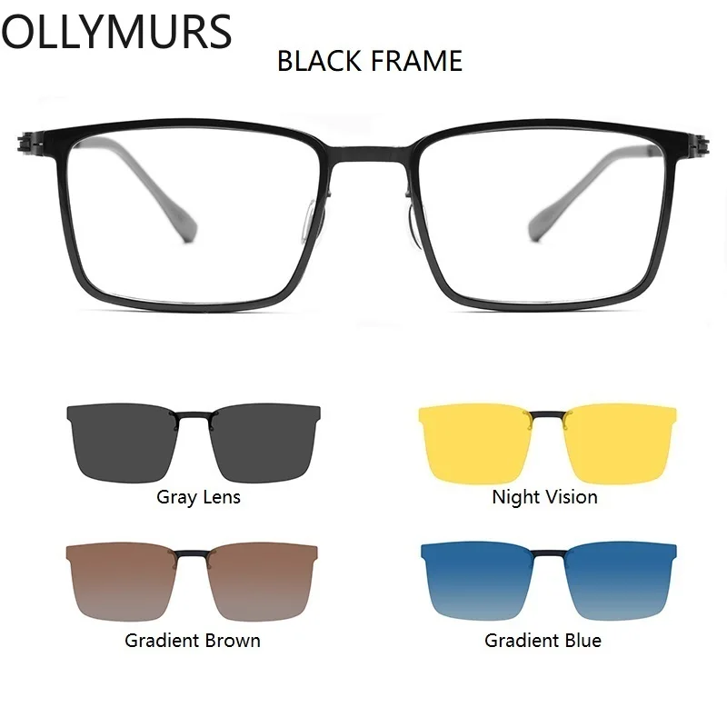 OLLYMURS Men'sNight Vision Driving Eyewear Prescription Frame With Gradient Blue and Brown  Optical Glasses Frame With 4 Clips