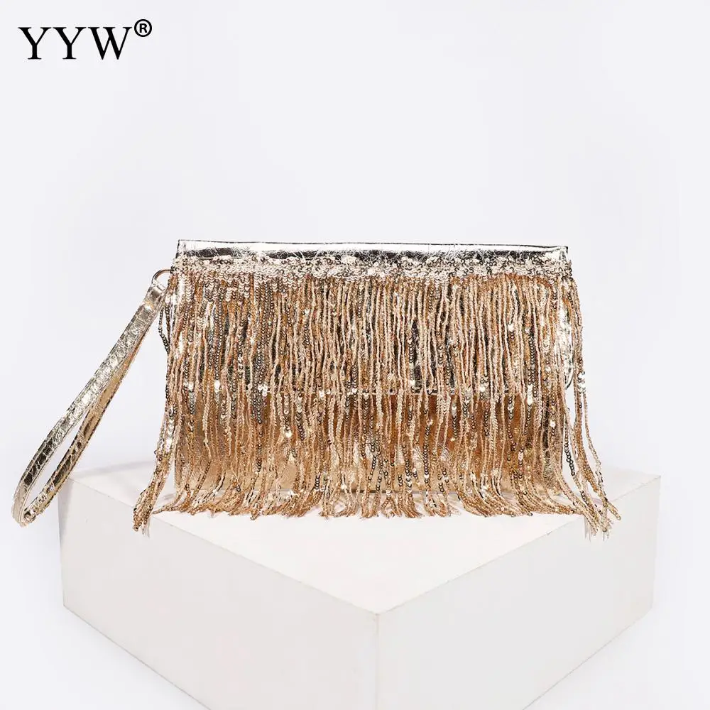 Design Luxury Handbags Silver Sequin Rhinestone Tassel Women Small Wallets Bags Chain Elegant Ladies Party Evening Clutch Purse