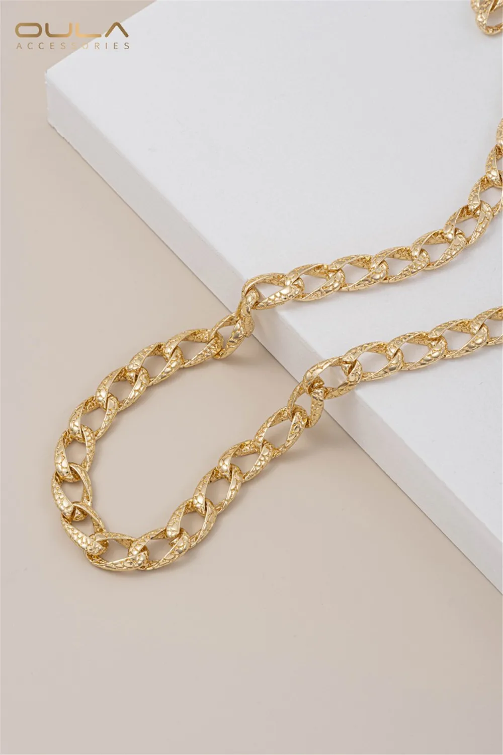 14K حقيقية الذهب جلد الثعبان الكوبية سلسلة الخام الرجعية الأفعى نمط DIY اليدوية قلادة سوار سلسلة فضفاضة