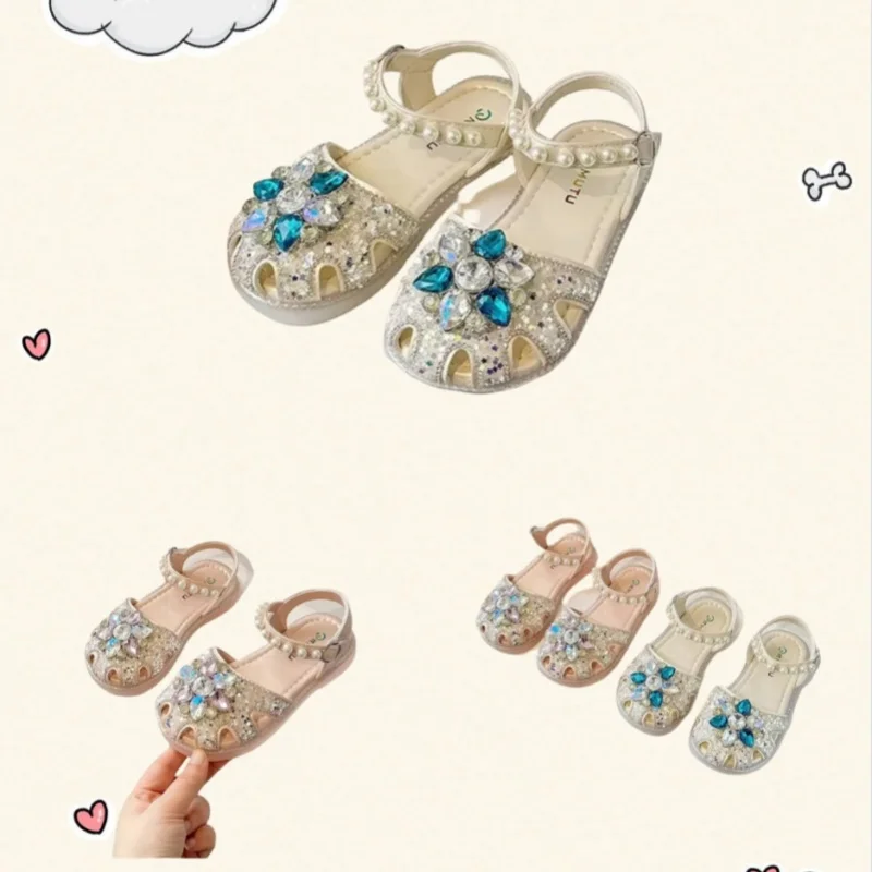 Baby Girls Princess Shoes New Crystal Flower Kids Sandals Comfortable Spring/Summer Stage Beading Casual Cute Students Fashion