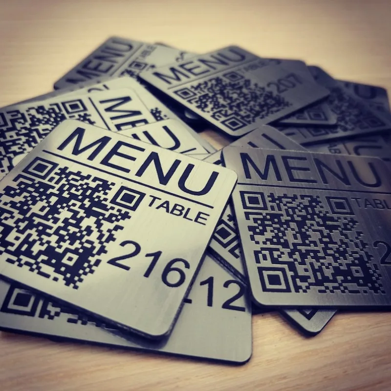 Custom QR Code Laser Engraved Discs: 50mm Square Tags Scan to order