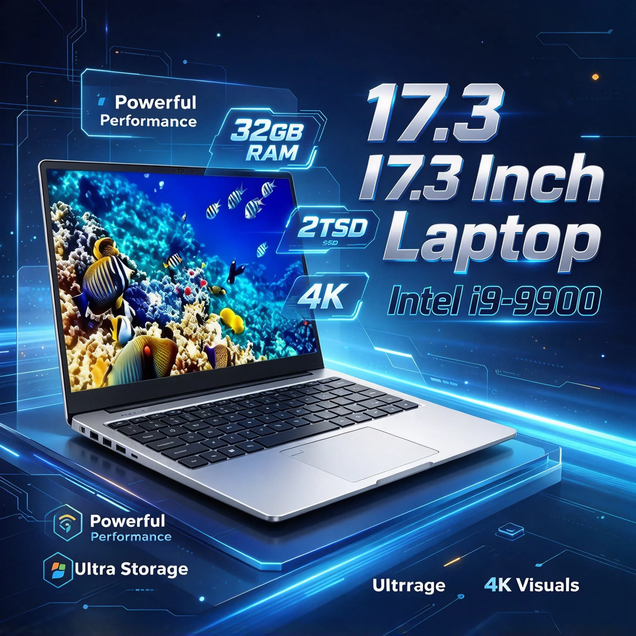 17.3 Inch Intel i9 9900 Gaming Notebook 32GB RAM 2TB SSD Fingerprint Unlock Full HD Screen Work High Performance Pro Max