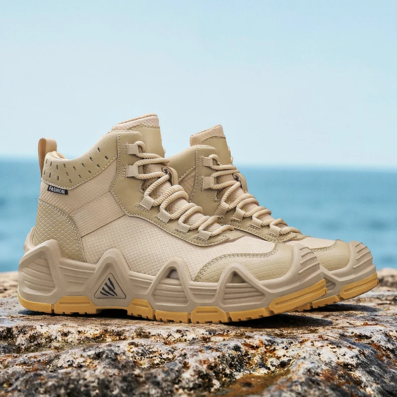 

Осенние мужские треккинговые ботинки цвета хаки, нескользящая альпинистская обувь на платформе, мужские уличные походные кроссовки, высокие рабочие туфли, мужская обувь