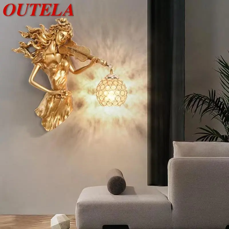 

OUTELA Modern LED Gold Wall Light Indoor Creative Vintage Resin Sconce Lamp for Home Living Room Bedroom Corridor Decor