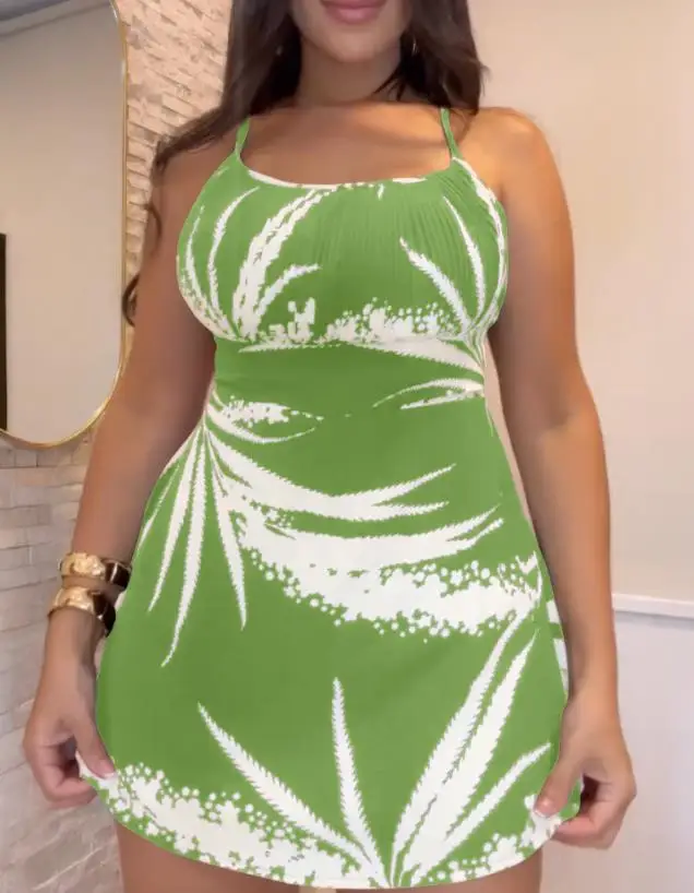 Jumpsuit Women 2025 Summer Fashion Tropical Print Cold Shoulder Spaghetti Strap Romper Ruched Backless Tied Detail Romper