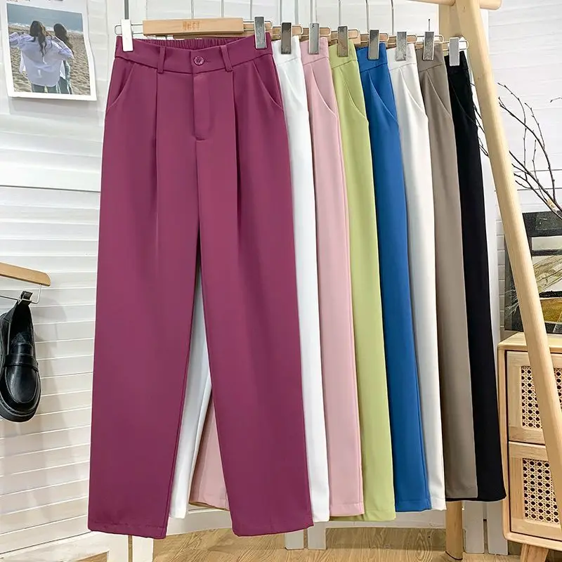 

Ice Silk Suit Pants for Women in the Spring and Summer of 2025 High Waisted and Hanging Straight Leg Pants Loose and Slimming,