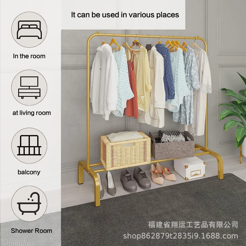 Custom.-Border Clothing Display Stand Simple Modern Coat Rack Iron Floor Clothes Display Rack Black and Golden