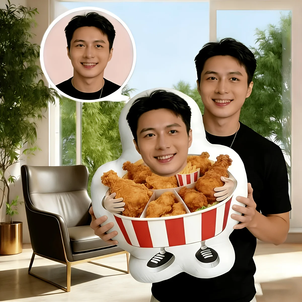 Almohada Personalizada con Forma de Cubeta de Pollo Frito, Almohada con Diseño de Comida Extraña, Almohada Alien para Amantes de la Gastronomía, Regalos Creativos Aptos para Roo