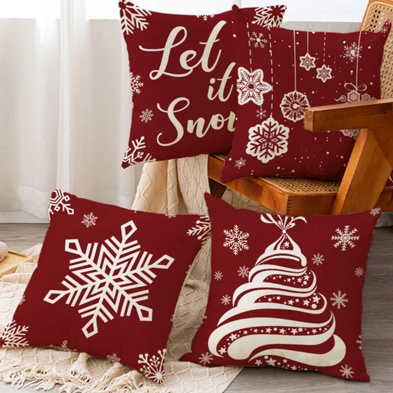 Christmas Pillow Covers Stylish Snowflake Print Cushion Covers for Winter Holiday Decoration Accessories Holiday Decor Supplies