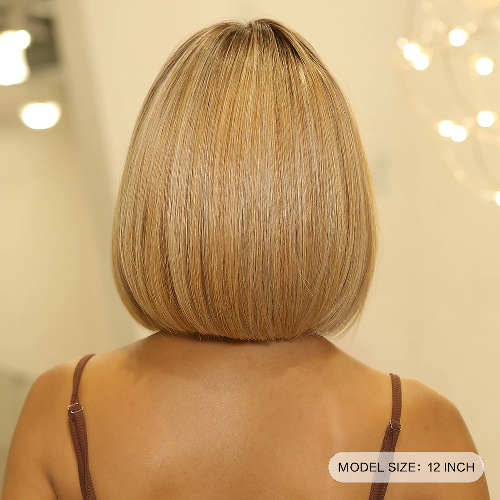 Golden Bob Wig for Women Middle Part Wigs Blonde Ombre Short Straight Synthetic Hair Wig Heat Resistant for Daily Cosplay Wigs