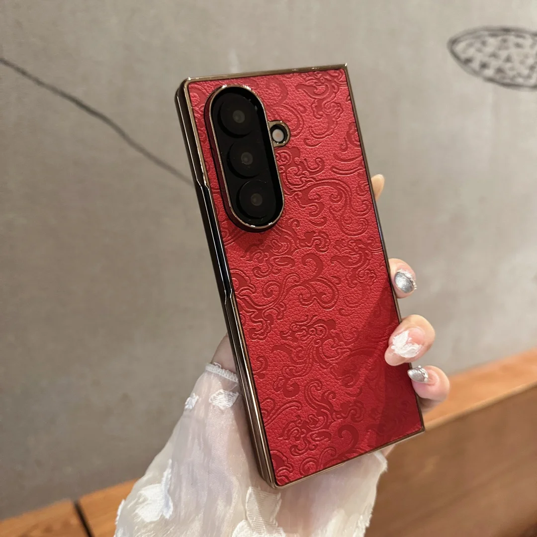 

Чехол для Samsung Galaxy Z Fold 7, модный кожаный чехол с драконом, защитная задняя крышка для телефона