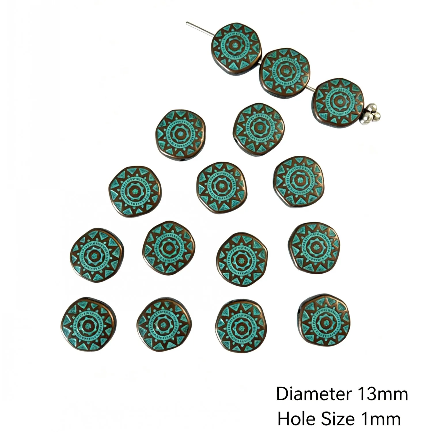 10Pcs 13mm Zinc Alloy Antique Red Copper with Blue Wash Irregular Round Gear Pattern Spacer Beads DIY Jewelry Accessories H5293