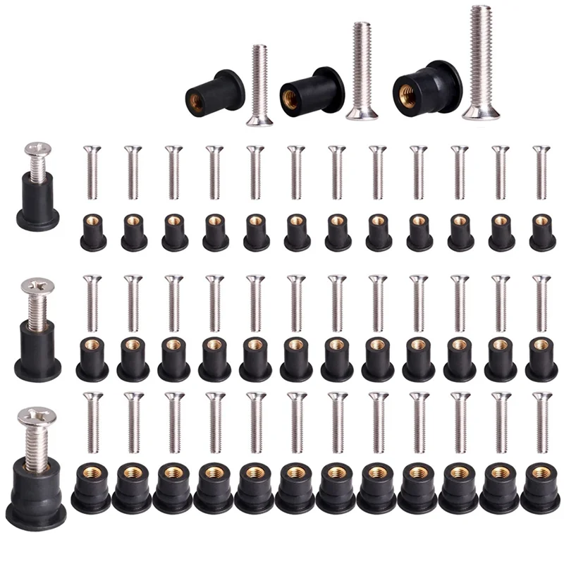 36 Pairs M4/M5/M6 Neoprene Well Nuts with Stainless Steel Screw Rubber Well Nuts Kayak Brass Copper Bolts Well Nut Kit