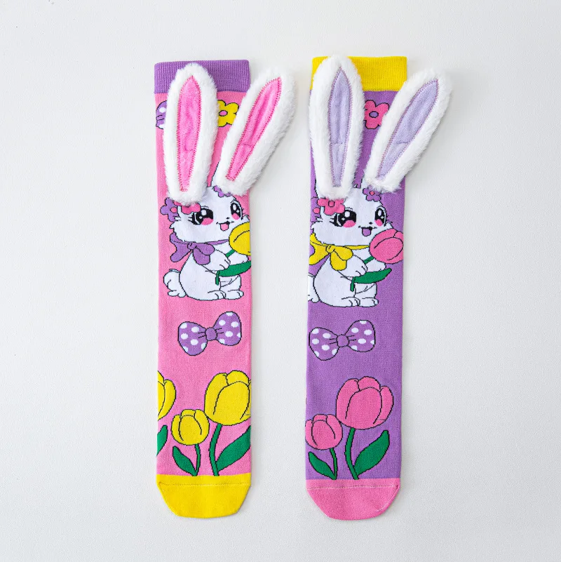 Kinder Lange Socken Leuchtende Farben 3D Cartoon Meerjungfrau Hase Mädchen Baumwollsocken 5-16 Jahre Kinder Kniestrümpfe Mädchen Geschenk – Detail 12