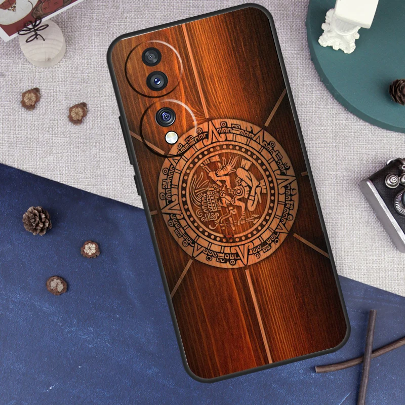 Mayan Calendar Wood Pattern Phone Case For Honor 90 Magic 5 Lite 70 50 Honor X8 X6 X7 X9 a 9X 8X Magic 5 Pro Back Cover